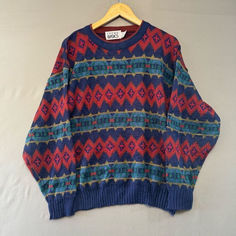Trend Basics Men’s Colorful 2000s Round Neck Sweater Size Large 100% Acrylic